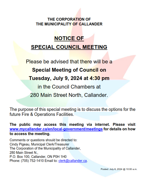 NOTICE OF  SPECIAL COUNCIL MEETING
